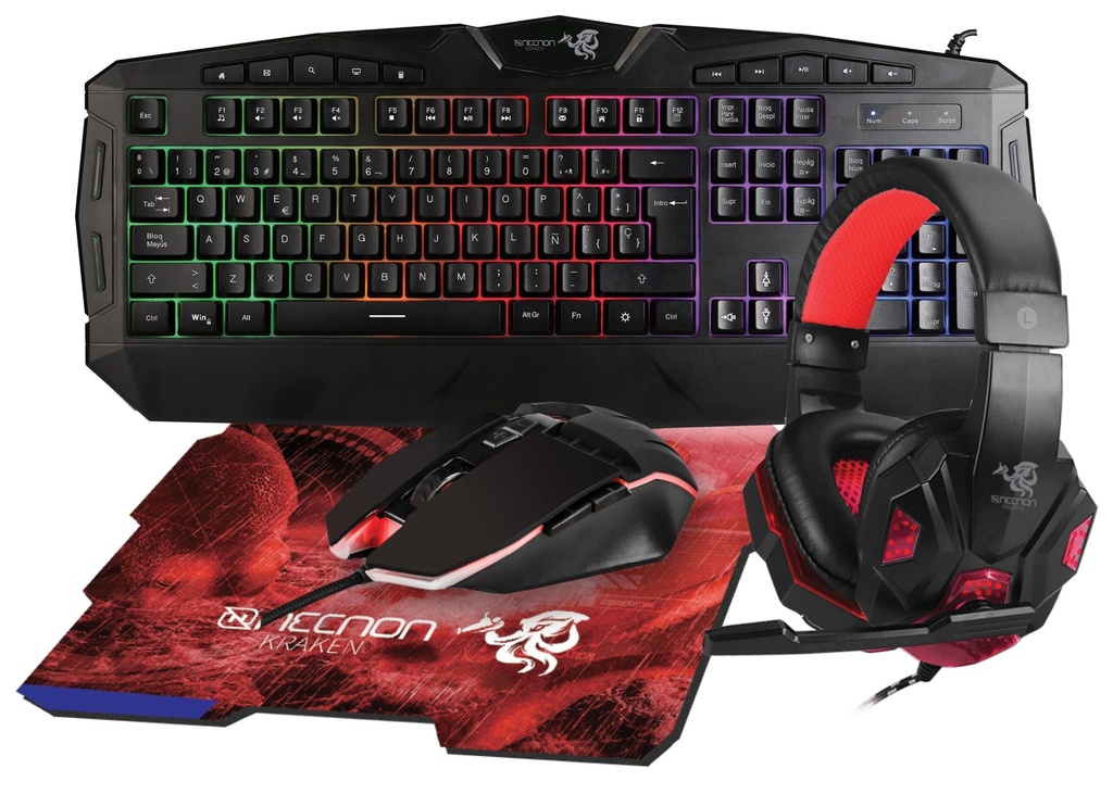 Kit Gaming 4 en 1 NECNON NGC-KRAKEN - 114 Teclas, Rojo, 3200 DPI
