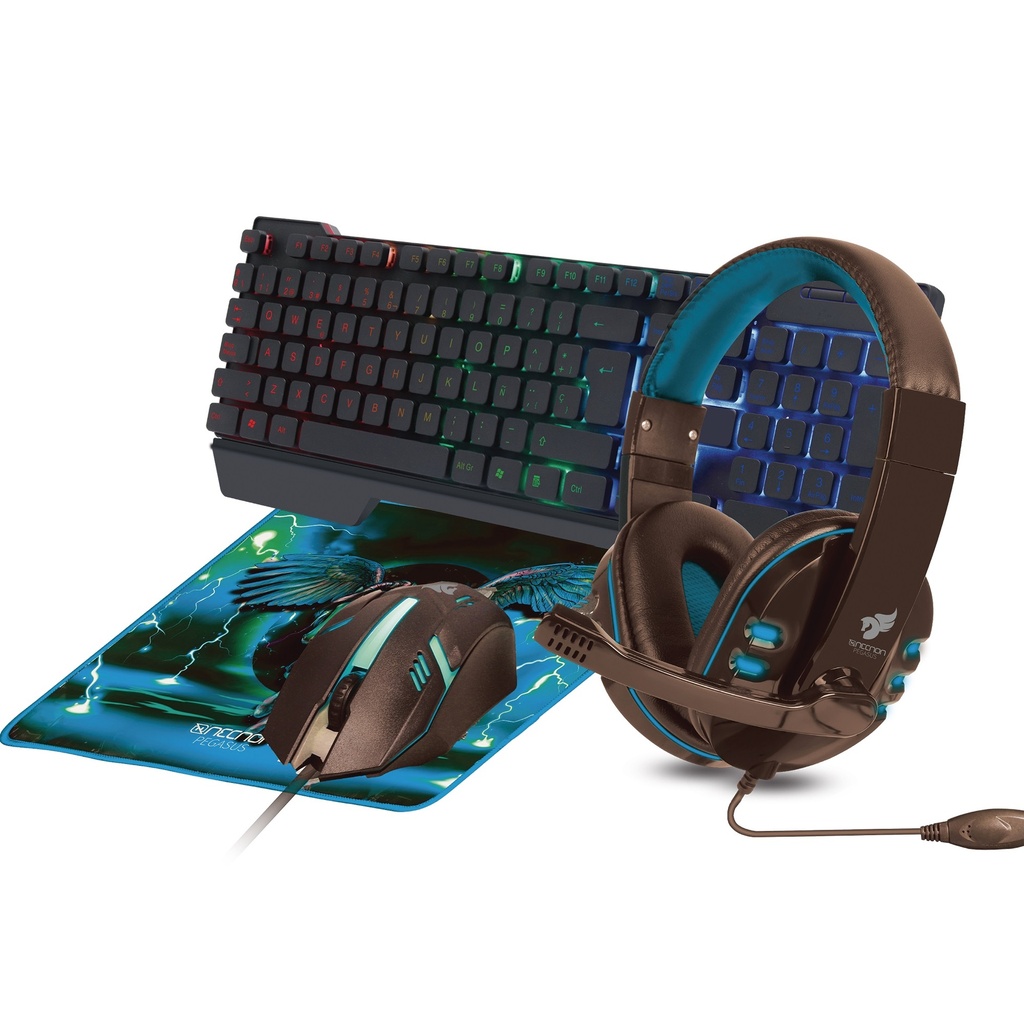 Kit Gaming 4 en 1 NECNON NGC-PEGASUS - 104 teclas, Azul, 1000 DPI