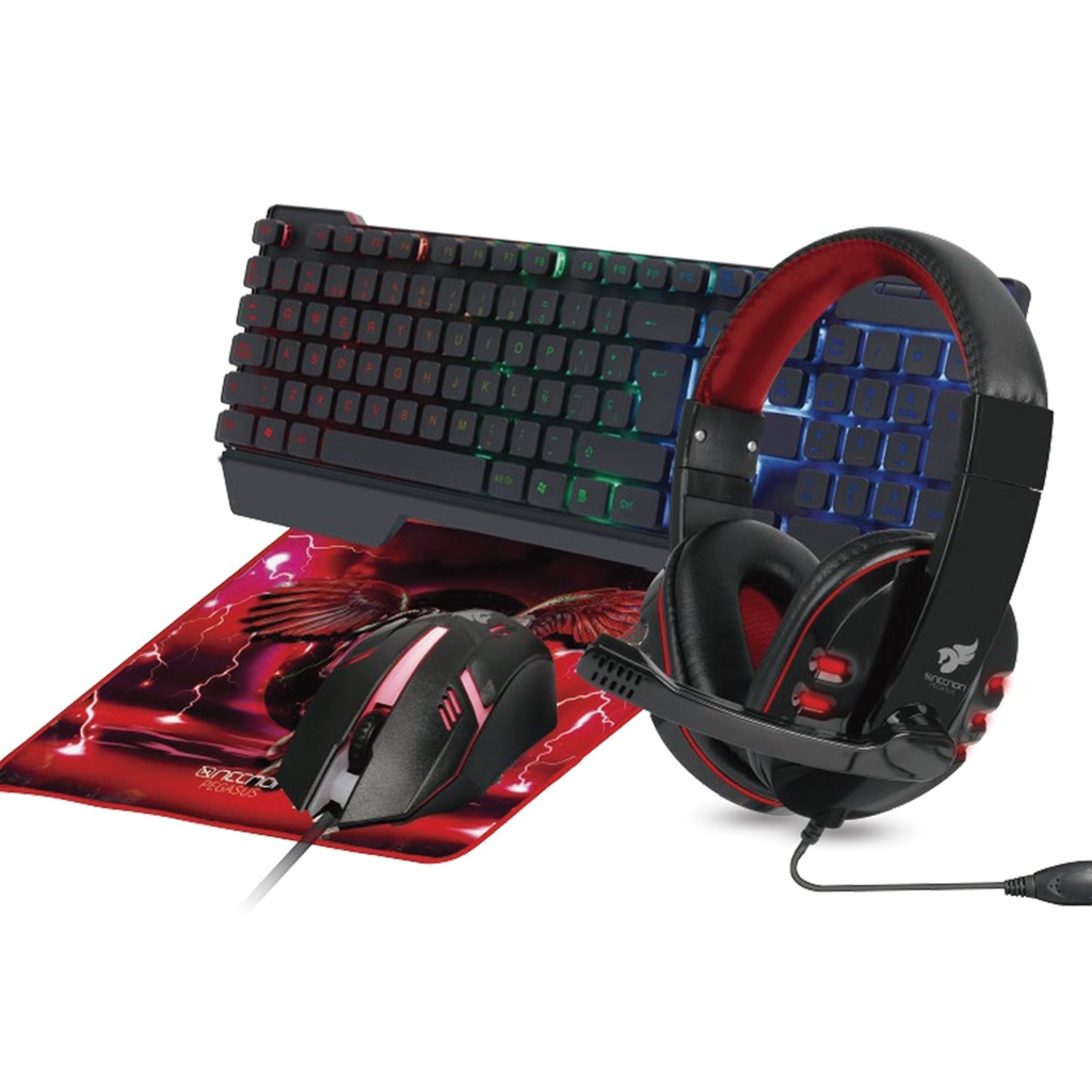 Kit Gaming 4 en 1  NECNON NGC-PEGASUS - 104 teclas, Rojo, 1000 DPI