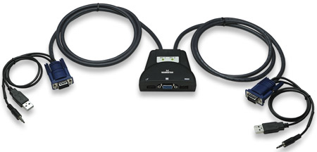 MUX KVM Mini USB 2:1 con Cables+Audio - MANHATTAN, Mini Switch KVM de 2 puertos
