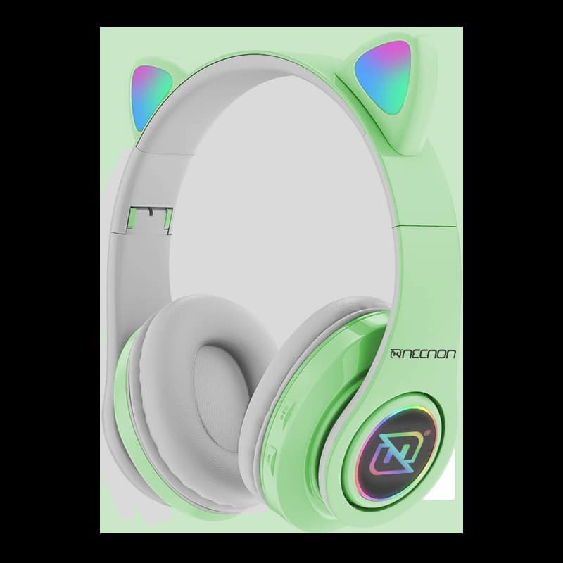 AUDIFONOS NECNON ON-EAR BT NBH-07 C/OREJAS LUZ RGB  MANOS LIBRES VERDE