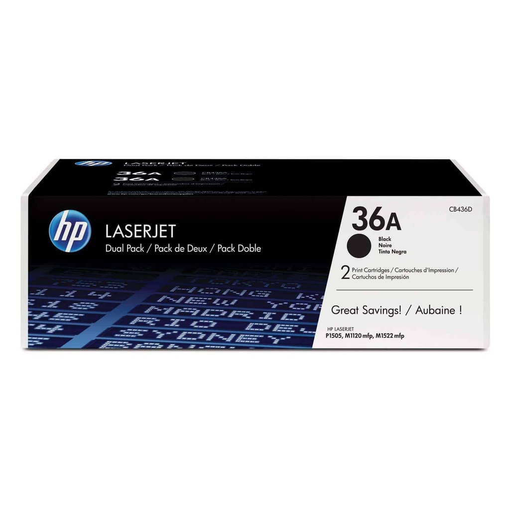 Toner                                                                                                                                                                                         Hp 36a Negro Dual Pack Laserjet P/p1505/m1522n/m1522nf (cb436ad