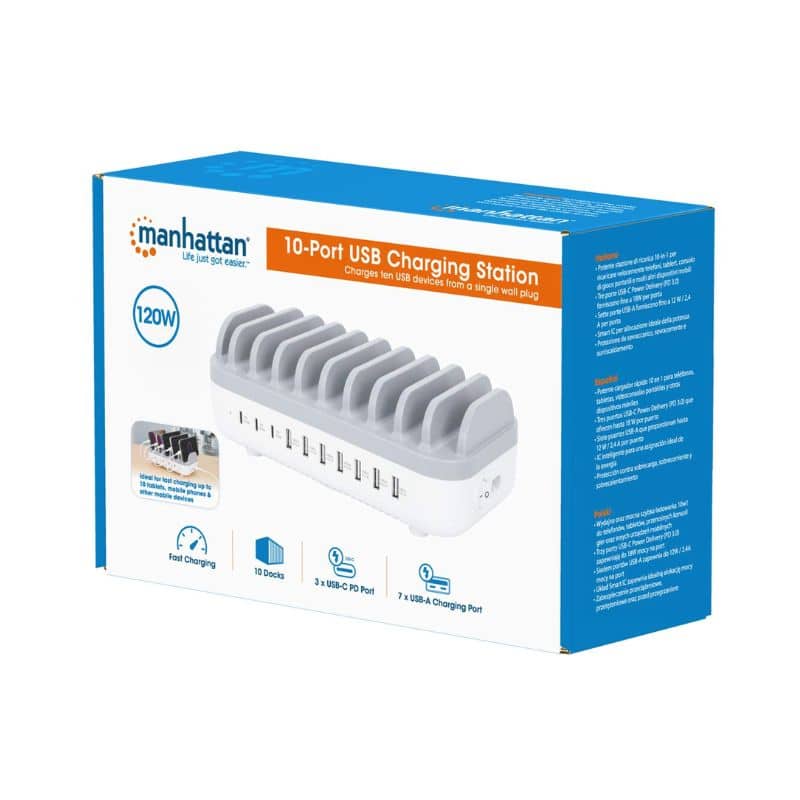 Estacion                                                                                                                          De Carga Usb P/10 Dispositivos 120w Manhattan 180856