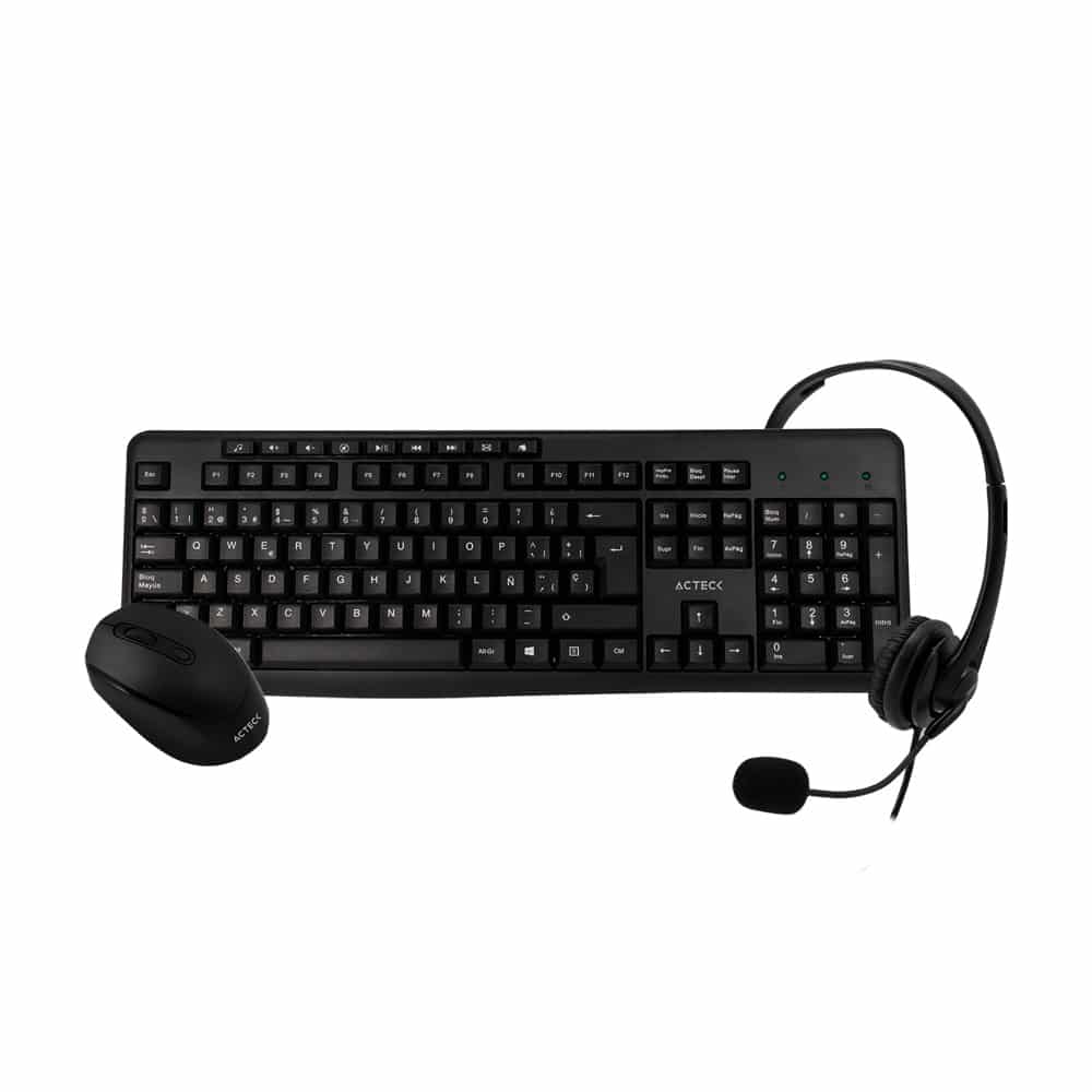 Kit                                                                                                                                                                   De Oficina: Teclado - Mouse Y Audífonos Acteck Ac-931687, 105 Teclas, Mouse: Inalámbrico, Receptor Usb, 3 Botones + Scroll, Audífono Audio Y Micrófono