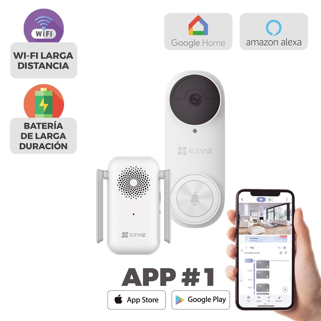Timbre                                                                                                                                                                                                                                                                                                                                                                                                        Con Cámara Wi-fi De Batería Recargable (db2kit) Ezviz -