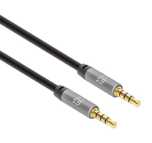 Cable                                                                                                                                                                                                                                     Auxiliar De Audio Estéreo De 3.5 Mm Manhattan 355988 - 1 M, Macho / Macho, Negro/plata, Auxiliar