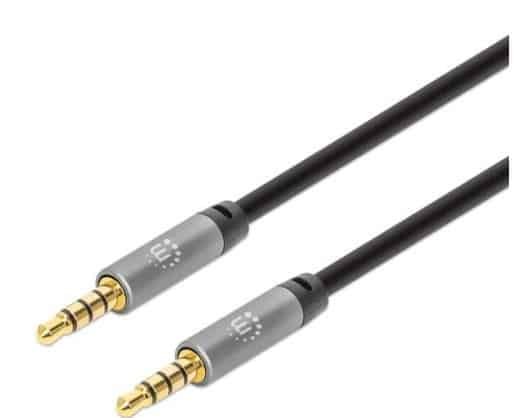 356015                                                                                                                                                                                                                                     Cable Auxiliar De Audio Estéreo - Dos Conectores Macho De 3.5 Mm, 5m, Contactos Chapados En Oro, Diseño Delgado, Negro/plata.