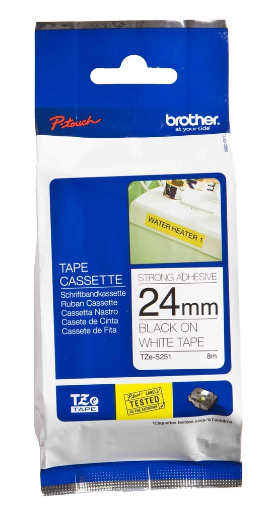 Etiqueta                                                                                                                                                                                                                                       Blanca Continua Laminada Con Adhesivo Super Resistente Brother Tzes251 - De 24 Mm De Ancho X 8 Mts De Largo. Impresión En Negro.