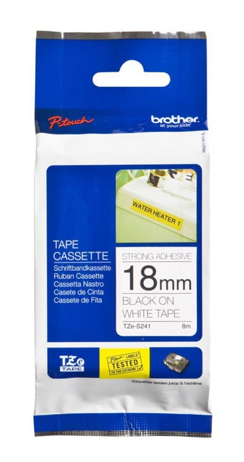 Etiqueta                                                                                                                                                                                                                              Blanca Continua Laminada Con Adhesivo Super Resistente Brother Tzes241 - De 18 Mm De Ancho X 8 Mts De Largo. Impresión En Negro.