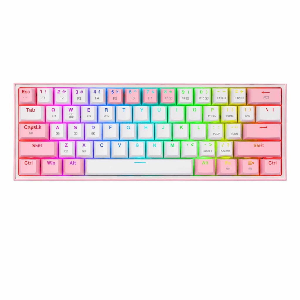 Teclado                                                                                                                                         Mecánico Redragon Fizz Pro White/pink - Blanco Y Rosa