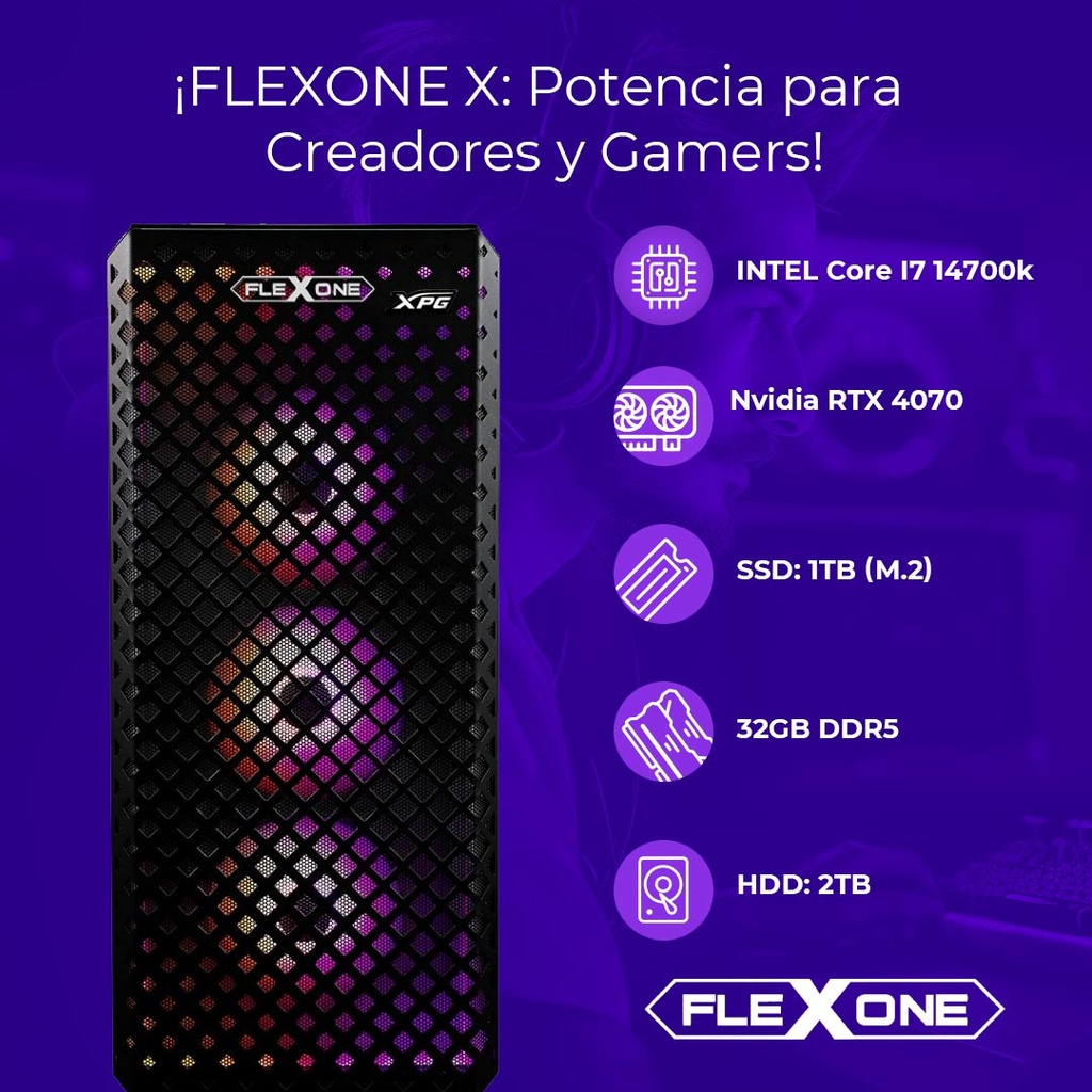 Computadora    Flexone X Intel Core I7 14700k 32gb Ddr5 B760 1tb SSD M.2 2tb HDD 650w 80+ Wc 240mm Wifi Nvidia Rtx4070 Super 12gb
