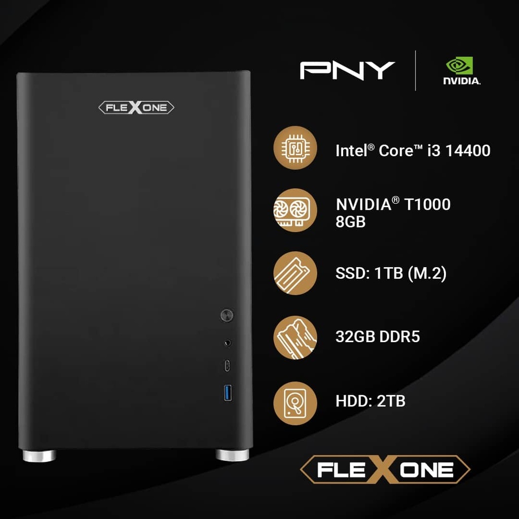 Computadora           Flexone Ws Intel Core I3 14400 32gb Ddr5 B760 1tb SSD M.2 2tb HDD 500w 80 Plus Wifi Nvidia Pny Quadro T1000 8gb
