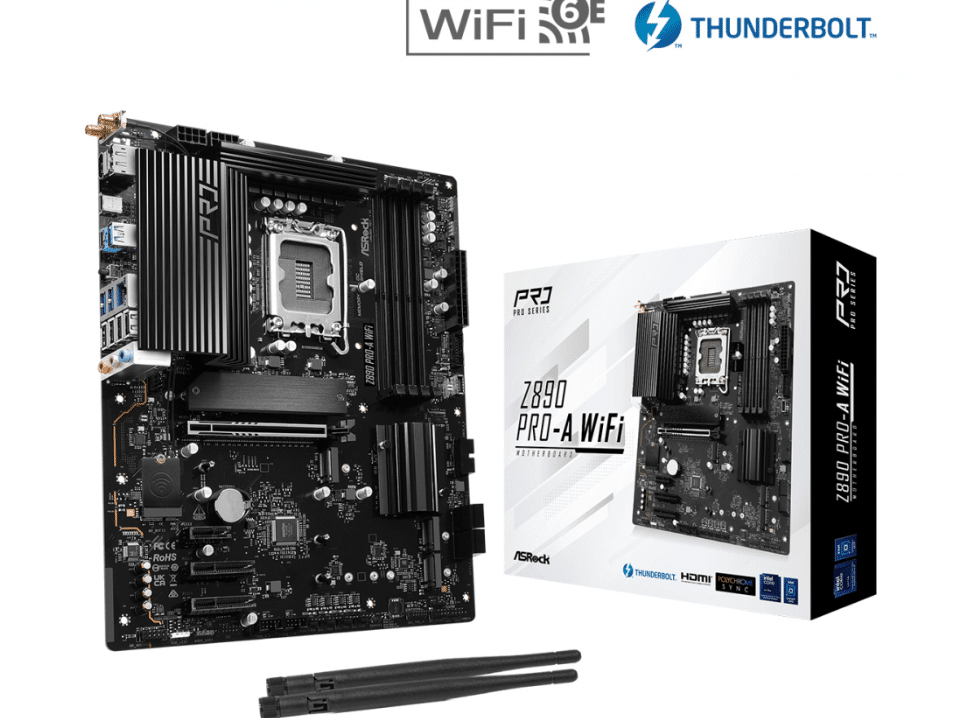 MB ASROCK Z890 PRO-A WIFI/INTEL ULTRA SERIE 2 LGA1851/256 GB DDR5 8666+(OC)MHZ/1 PCIE 5.0X16/2 PCIE 4.0X16/2 PC/4 SATA3/3 HYPER M.2/1 BLAZING M.2/3 USB TIPO C/6 USB 3.2/8 USB 2.0/1 USB 3.2 TIPO A