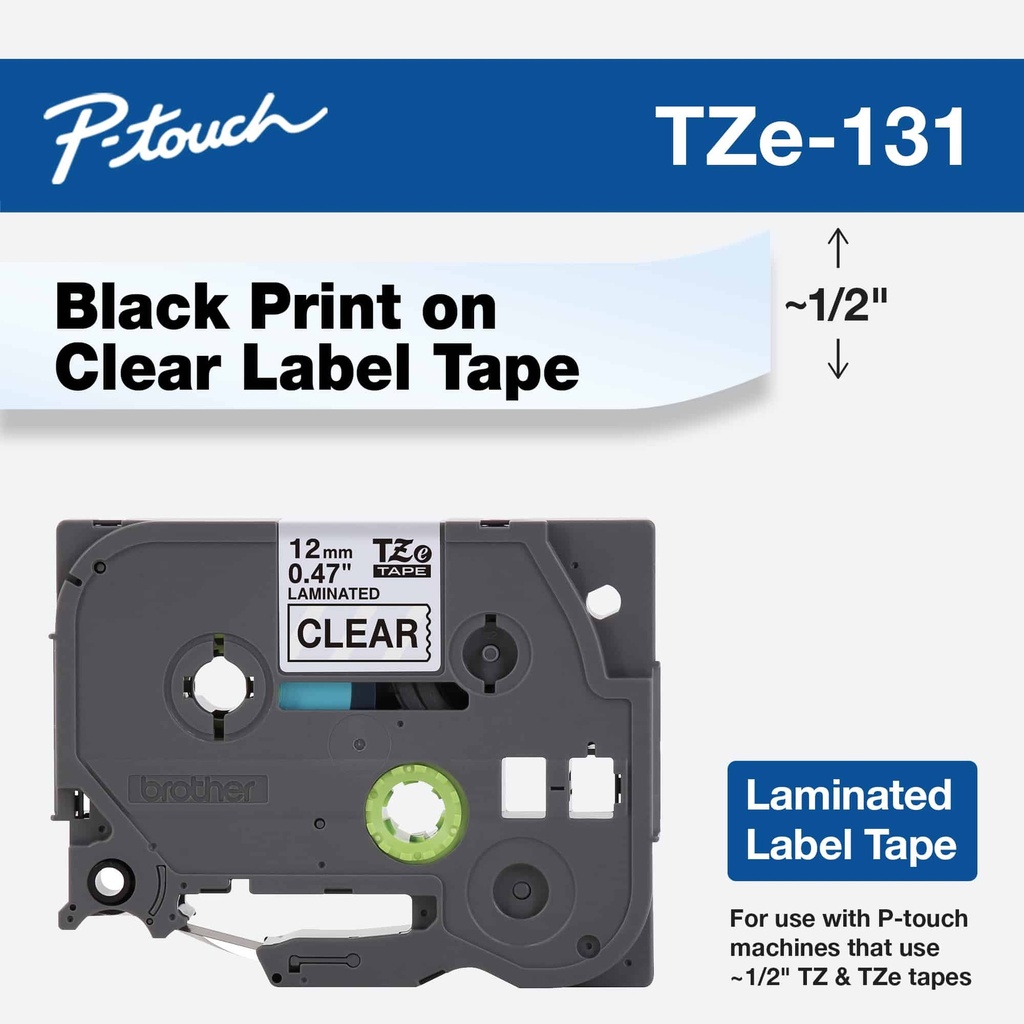 Cinta  Brother Tze131 Negro Sobre Transparente Laminada 1.2 Cm X 8 M D