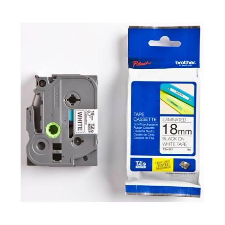 Cinta  Laminada Brother Tze241 Negro Sobre Blanco 18mm