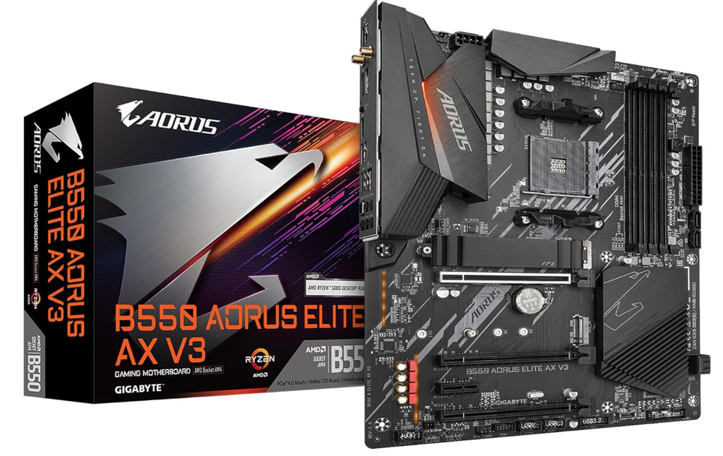 TARJETA MADRE GIGABYTE B550 A ELITE AX V3 / AMD AM4 B550 / 4 X DDR4 / WIFI 6 / BT 5.3 / PCIE 4.0 / ATX / GAMING