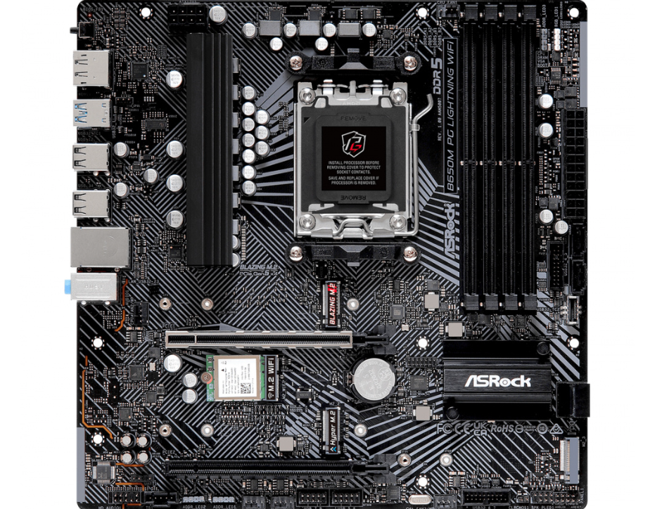 MB ASROCK B650M PHANTOM GAMING LIGHTNING WIFI/AMD AM5/192 GB DDR5 7600MHZ/1 PCIE 4.0X16/1 PCIE 3.0X16/4 SATA3/2 HYPER M.2/1 M.2 KEY-E PARA WIFI/2 USB C/6 USB 3.2/6 USB 2.0/1 HDMI/1 DISPLAPORT