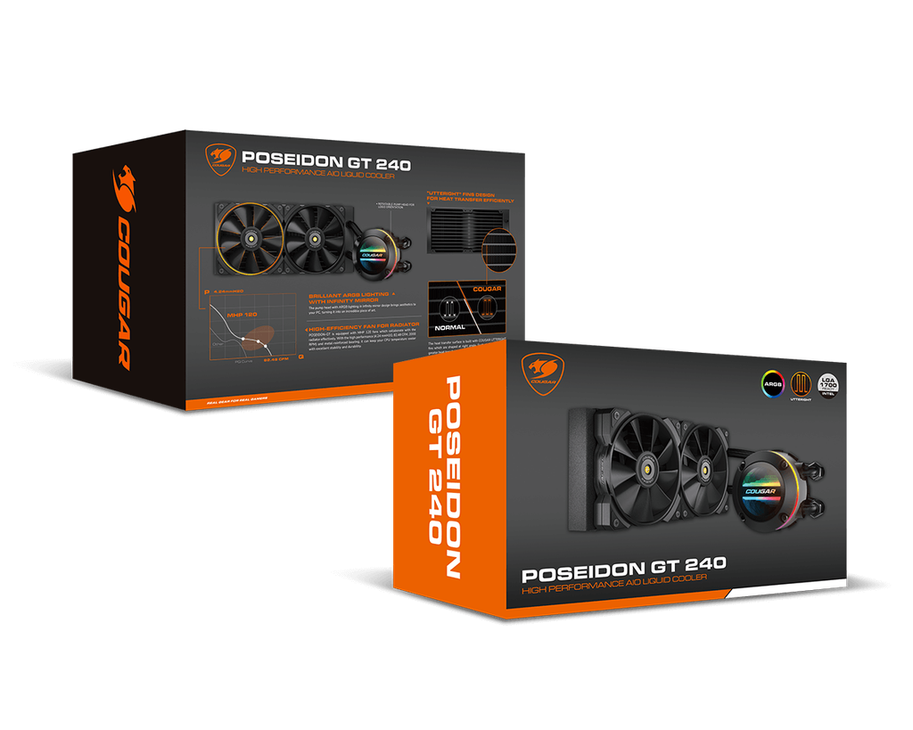 Enfriamiento Líquido para CPU Cougar Poseidon GT 240 ARGB, 2x 120mm, hasta 2000RPM, Negro