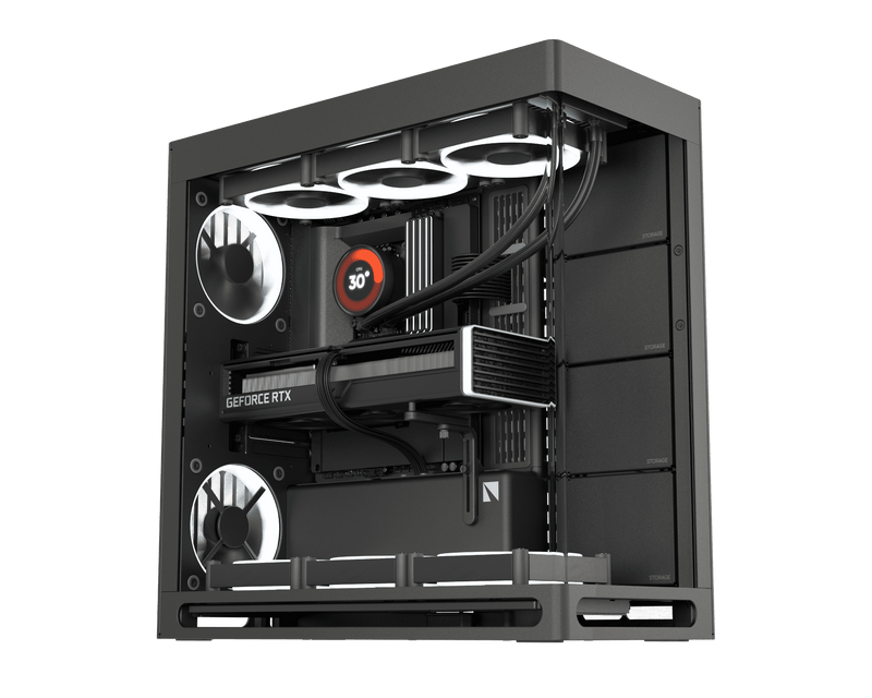Gabinete Aerocool Havn Hs 420 Black Atx Kit de GPU Vertical PCIe 5.0, 11 Ventiladores de 140 mm y Soporte(no incluidos) de radiador 3 x 420 mm, gestión de Cables SimpliCable, Vidrio