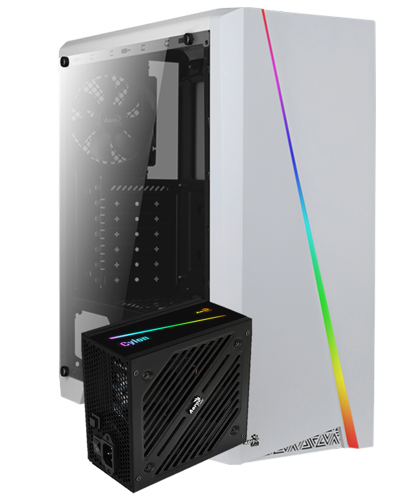 Kit Gabinete Aerocool Cylon Blanco Crist Temp + Psu Cylon 500w 80plus Bronze Argb