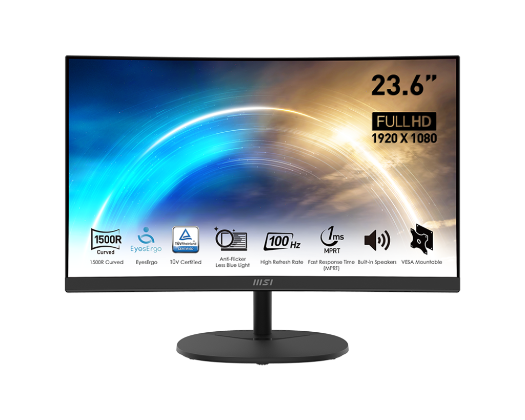 Monitor 24" Msi Curvo 1500r/fhd 100hz/adaptive-sync Support/eyesergo/bocinas Int/dp/hdmi/3.5mm