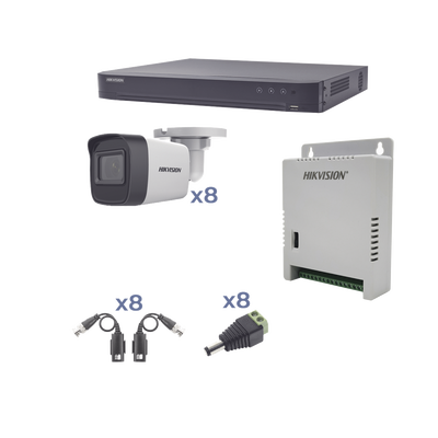 Kit Turbohd 1080p / Dvr 8 Canales / 8 Cámaras Bala (exterior 2.8 Mm) / Transceptores / Conectores / Fuente De Poder Profesional Hasta 15 Vcc Para Larga Distancia