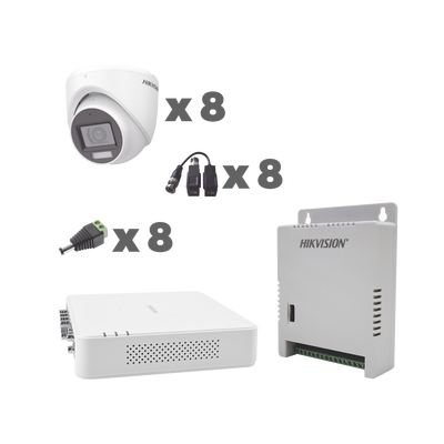 Kit Turbohd 1080p / Dvr 8 Canales Con Audio Por Coaxitron / 8 Cámaras Con Micrófono Integrado 106° Visión/  Luz Blanca + Ir Visión Nocturna  / Transceptores / Conectores / Fuente De Poder Profesional