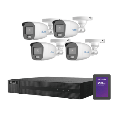 Kit Turbohd 1080p + Ssd 1 Tb / Dvr 4 Canales / 4 Cámaras Bala Colorvu Con Micrófono Integrado / Fuente De Poder / Accesorios De Instalación