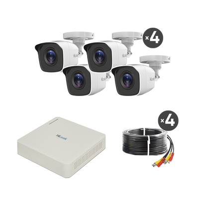 Kit Turbohd 720p / Dvr 4 Canales / 4 Cámaras Bala De Policarbonato / 4 Cables 18 Mts / 1 Fuente De Poder Profesional