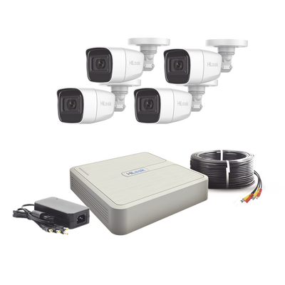 (micrÓfono Integrado) Kit Turbohd 1080p Lite / Dvr 4 Canales / Audio Por Coaxitron / 4 Cámaras Bala De Policarbonato Con Micrófono Integrado