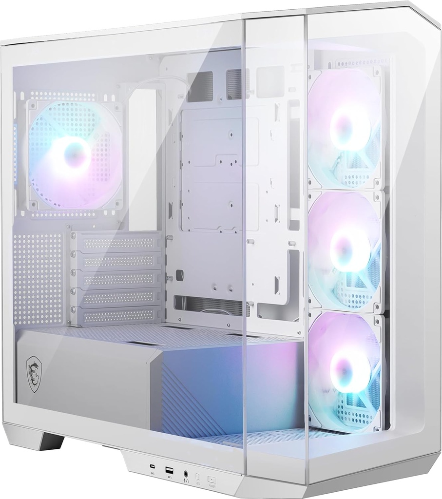 Gabinete Msi Mag Pano 100r Pz White Atx Cristal Temp 1x Usb Tipoc 2 X Usb Tipo A