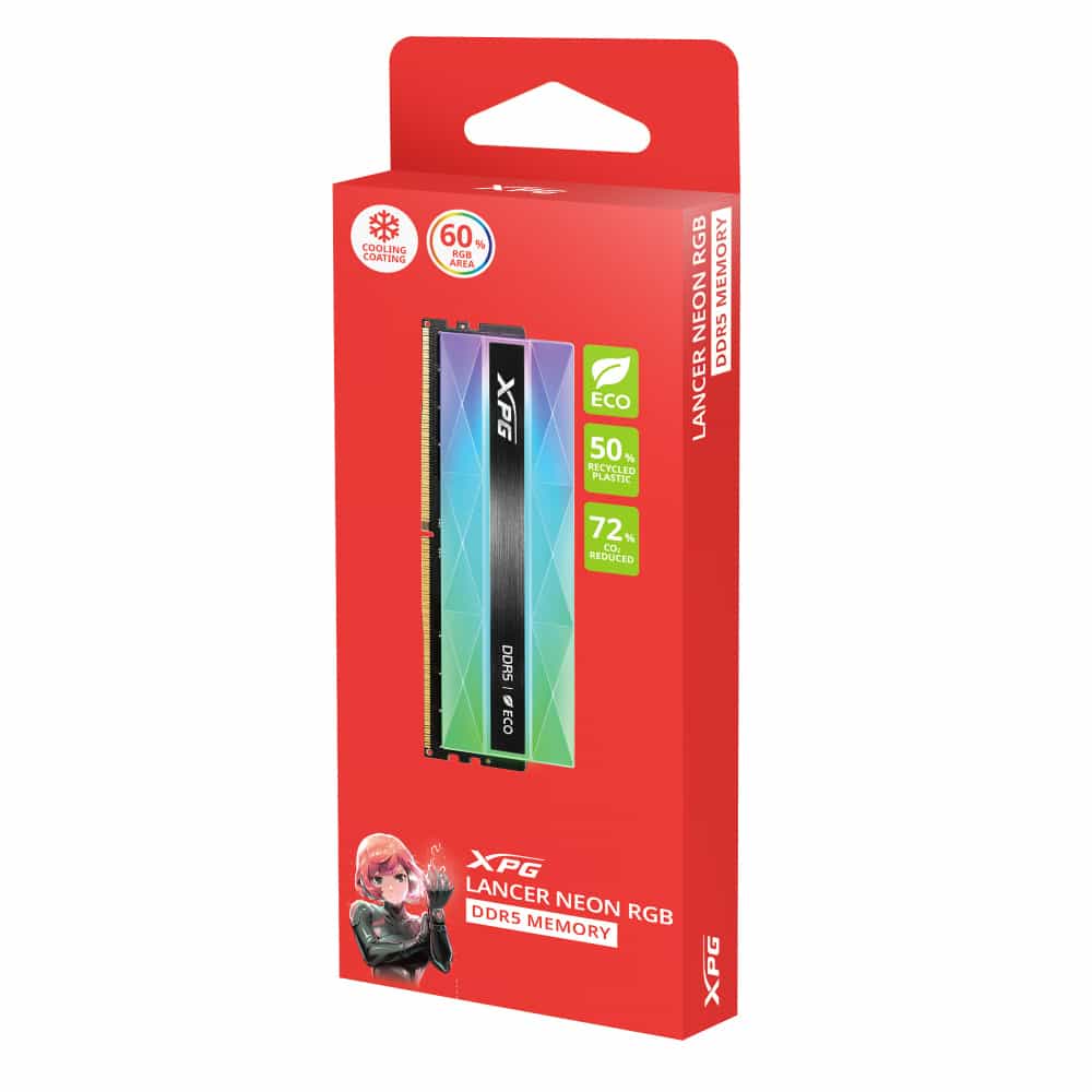 XPG MEMORIA RAM  LANCER Neon RGB UDIMM DDR5, 6400MHz, 16GB, CL32, XMP/AX5U6400C3216G-CLANRSG
