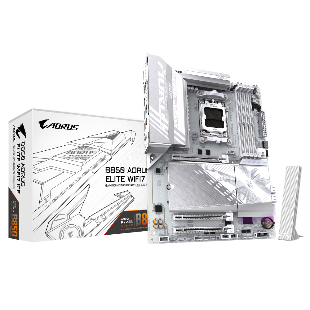 Tarjeta Madre Gigabyte B850 A Elite Wf7 Ice / Socket Amd Am5 / Ddr5 8200 Mt/s / Wifi 7 / Bt 5.4 /