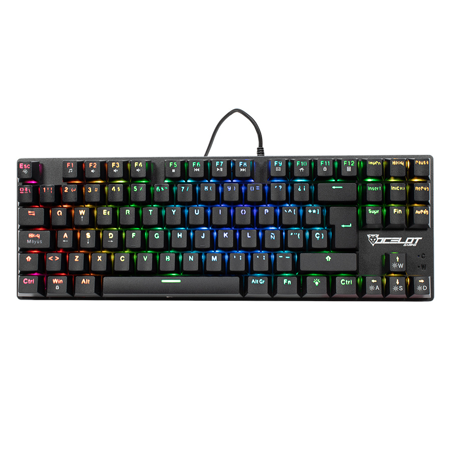 Teclado Mecanico Ocelot Gaming Ok-tkl2 / Switch Rojo / Full Rgb / 88 Teclas / Anthigosting / Usb /