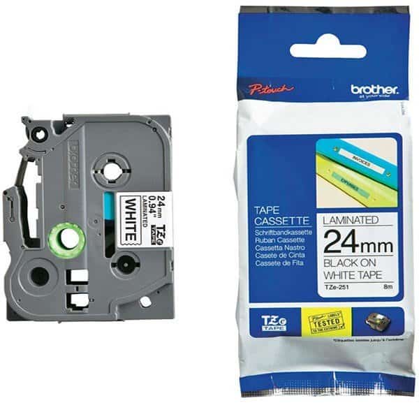 Cinta                                                                                                                                                                                                                                   Brother Tze251 Negro Sobre Blanco Laminada 2.4 Cm X 8 M Largo