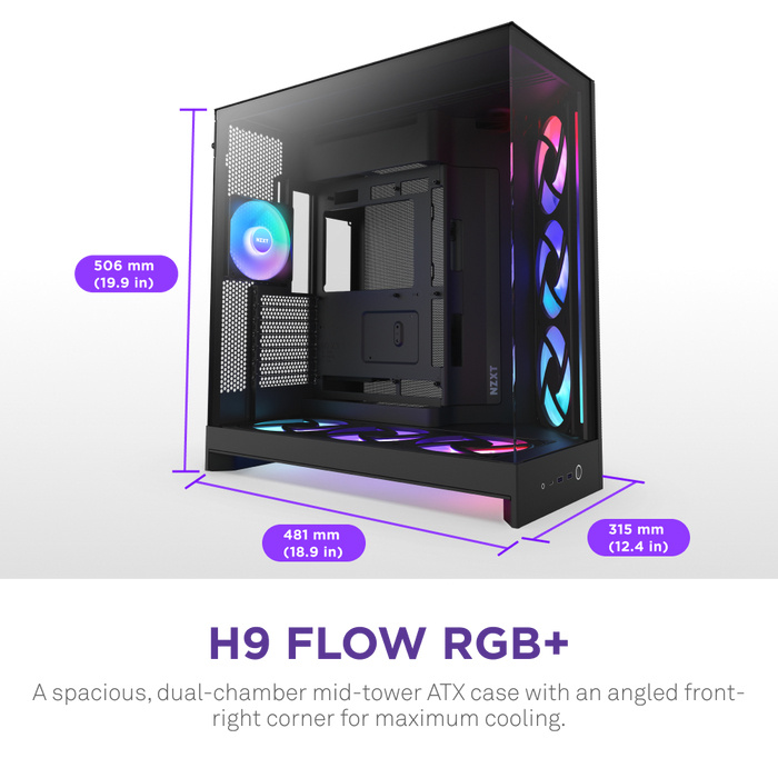 Gab Nzxt H9 Flow 2 Rgb Black, Atx2.5x6,3.5x2, 2usb 3.2 Tipo A, Usb3.2 Tipo C