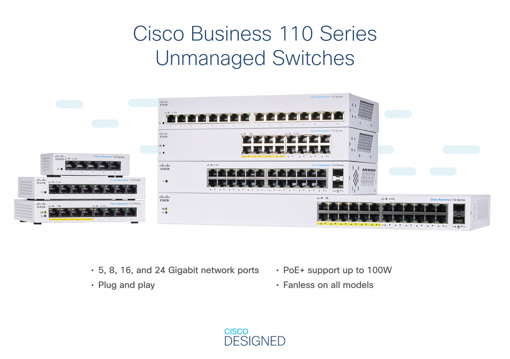 Cbs110 Unmanaged 24-port Ge Pa Rtial Poe 2x1g Sfp Shared
