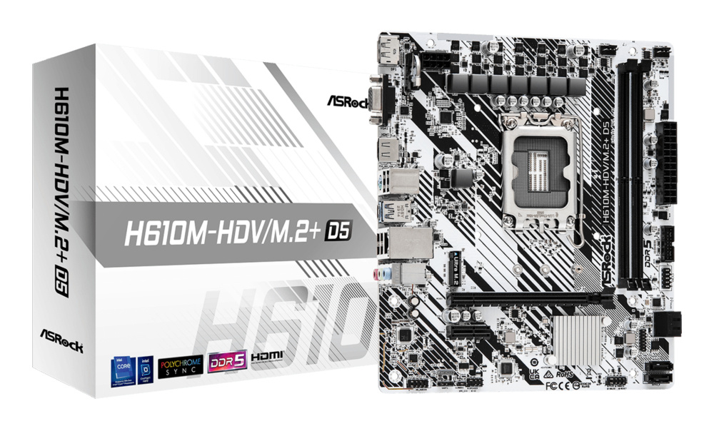 Mb Asrock H610 / Ddr5 / X1 Ps2 / X1 Vga / X1 Hdmi / X1 Dp / X1 Usb 3.2 / X1 Usb 3.2 Tipo C / X4 Usb