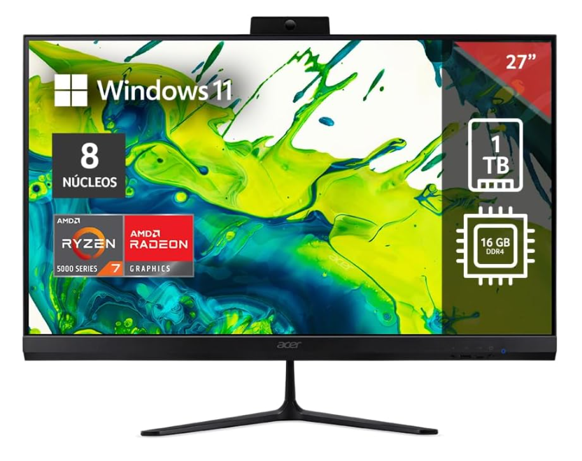 Aio Acer Aspire C27, Ryzen 7 5825u, 16 Gb Ram, 1 Tb Ssd, 27 Pulgadas Led Fhd 1920 X 1080, Windows 11