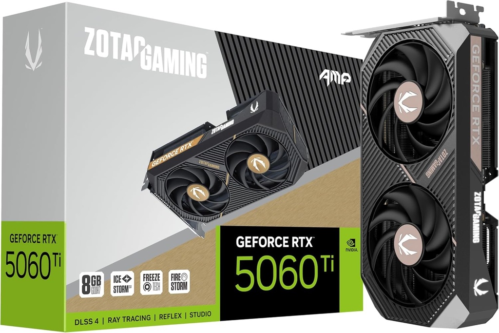 Tarjeta de Video Zotac Gaming Geforce Rtx 5060 Ti 8gb Amp Black Gddr7, 128bit, Hdcp, Three Dp, Hdmi, Medium