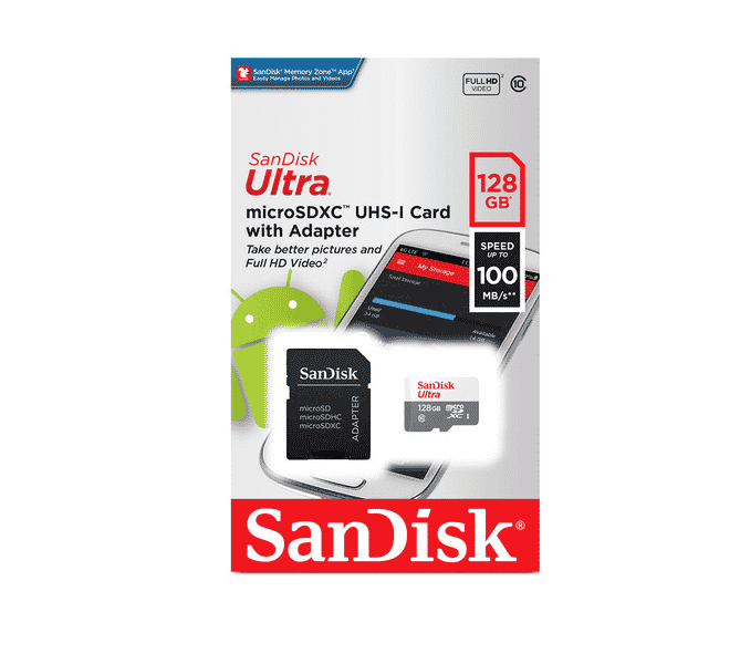 Memoria Flash SanDisk Ultra, 128GB MicroSDHC UHS-I Clase 10, con Adaptador