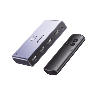 Switch (splitter) 8k Hdmi 2.1 / 3 Entradas 1 Salida / Incluye Control Remoto / Soporta 8k@60hz 4k@120hz 4k@60hz 3d / Hdr / Hdcp 2.3 / Carcasa De Aluminio.