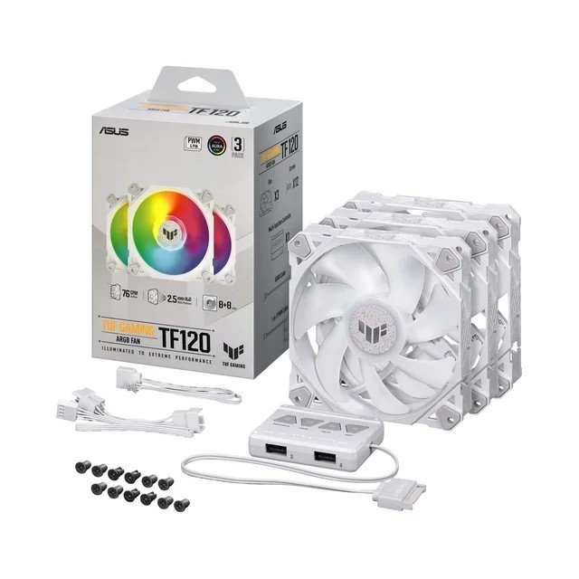 VENTILADORES ASUS TUF GAMING TF120 ARGB TRIPLE1900RPM 120x120 TUF GAMING TF120 ARGB WHITE 3IN1