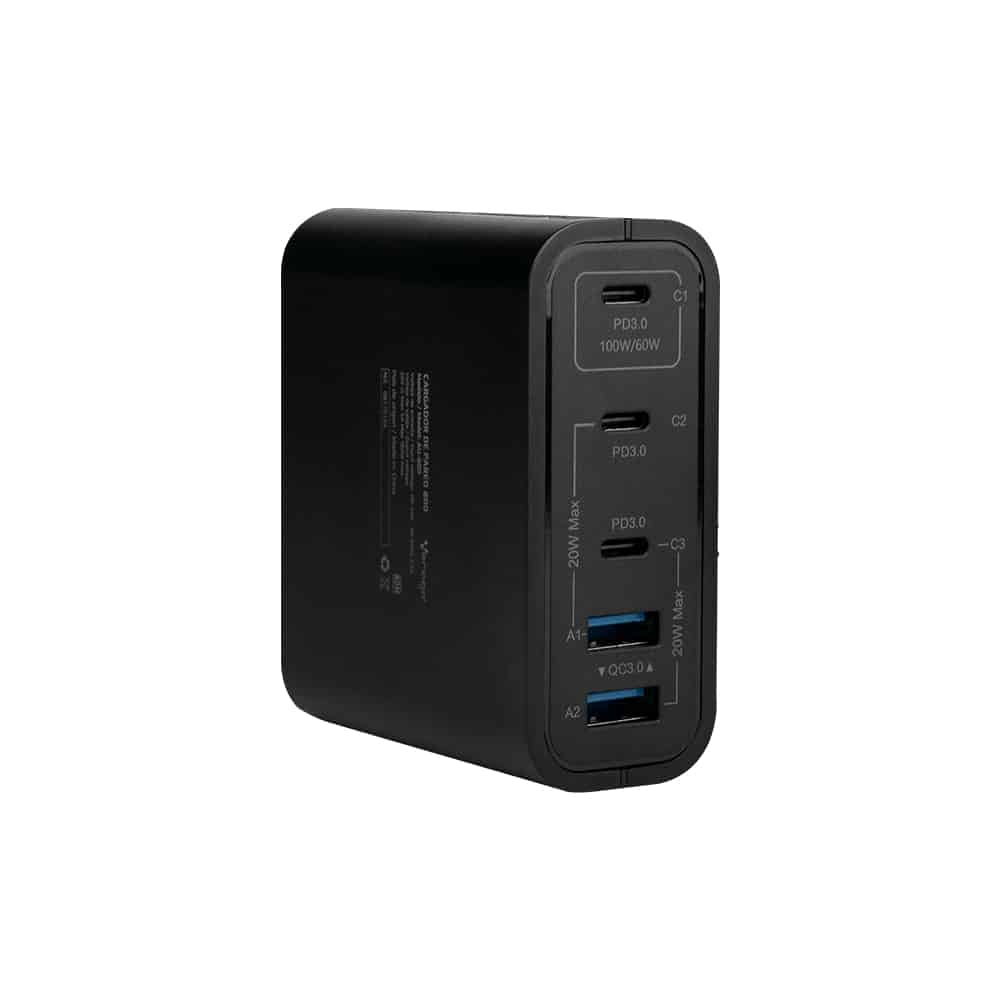Cargador De Pared Vorago Tipo C/100w/5 Ptos/quick Charge 3.0 Negro (au-600)