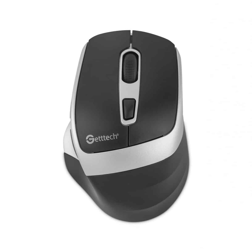 Mouse Getttech Inalambrico Silencioso Ergonomico Negro Y Plateado 6 Botones 1600 Dpi 2.4g+bt Ggm-stdbw-01-sl