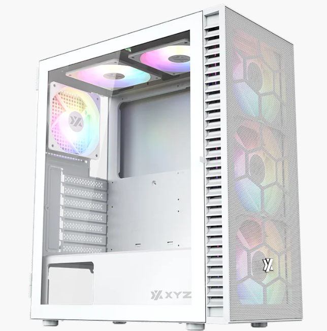 Gabinete Xyz Airone 100 Mesh 6 Vent 1*140mm 4*120mm Argb Crist Temp/malla Atx White