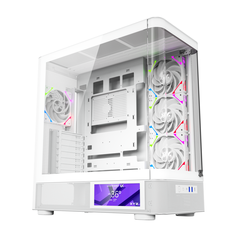 Gabinete Xyz Quantum Pro 4 Vent 120*140mm Pantalla Lateral, Crist Temp Curveado Atx White