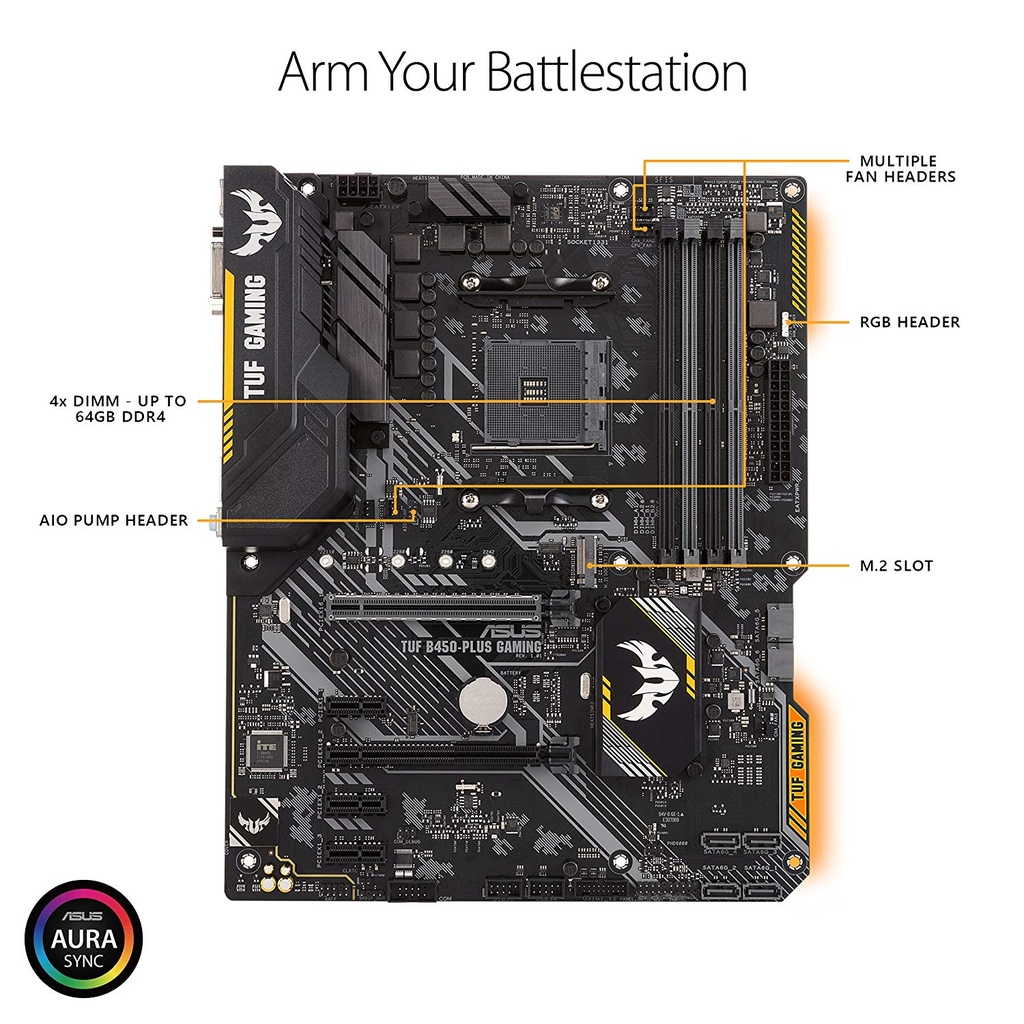 TARJETA MADRE ASUS TUF B450-PLUS GAMING AM4 DDR4 HDMI AURA SYNC pue