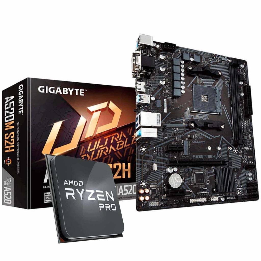 SET PROCESADOR AMD RYZEN 5 PRO 4650G 3.7GHZ 6 CORES + TARJETA MADRE GIGABYTE A520M S2H AMD RYZEN