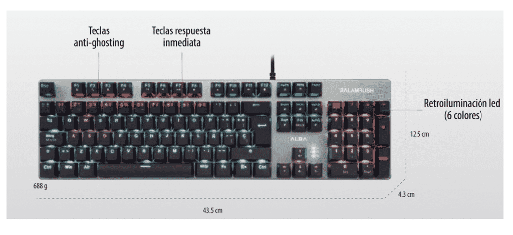 TECLADO GAMING BALAM RUSH/USB/LED 6 COLORES/NEGRO ALBA BR-929653 pue